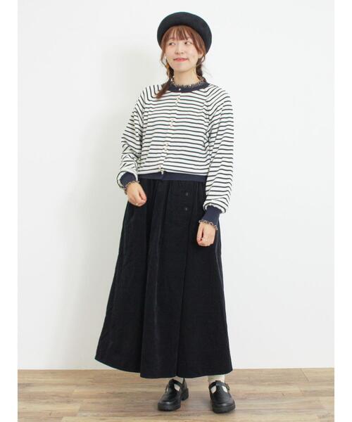 Samansa Mos2（サマンサ モスモス）の「細コーデュロイサイドタックスカート（スカート・レディース・グリーン/ベージュ/ブラック・F）」の10枚目の写真