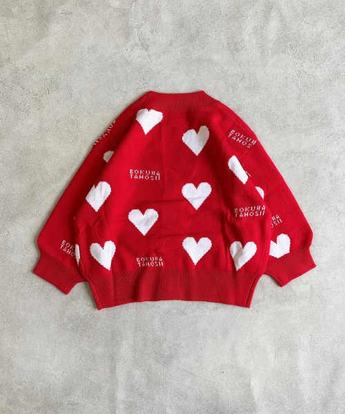 BOKU HA TANOSII（ボク　ハ　タノシイ）の「【BOKU HA TANOSII】別注 HEARTニットカーディガン（カーディガン/ボレロ・キッズ・レッド/ブラック・100/110/120/130/140/150）」の5枚目の写真