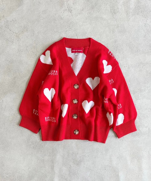 BOKU HA TANOSII（ボク　ハ　タノシイ）の「【BOKU HA TANOSII】別注 HEARTニットカーディガン（カーディガン/ボレロ・キッズ・レッド/ブラック・100/110/120/130/140/150）」の3枚目の写真