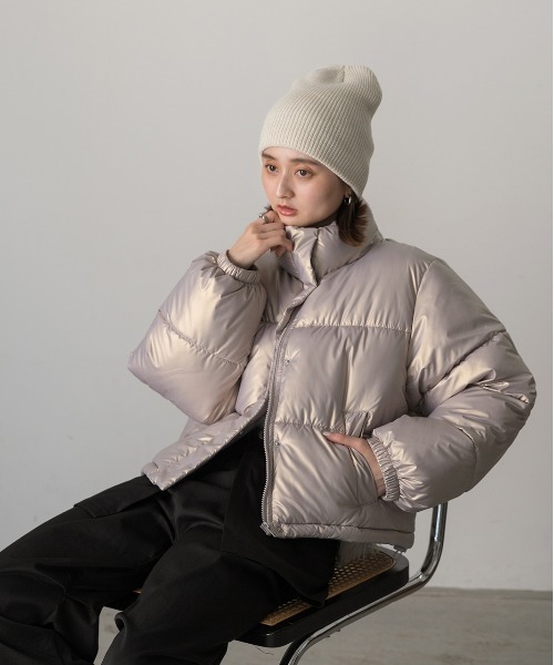 セール】スタンドカラー ショート中綿パディングブルゾン（ダウン