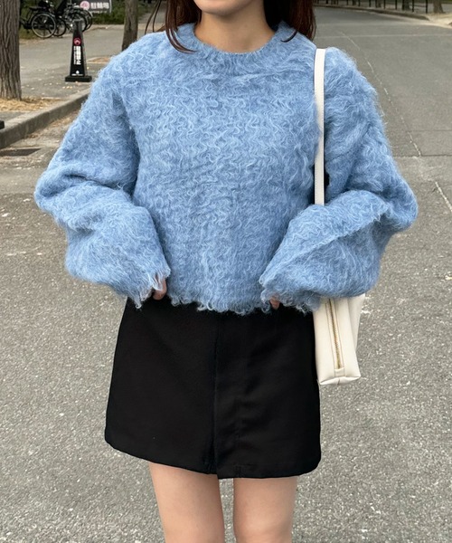 LE MORE(リモア)の「クロップドモヘアタッチニット(ニット/セーター・レディース・ブルー/チャコール/アイボリー・FREE)」の1枚目の写真
