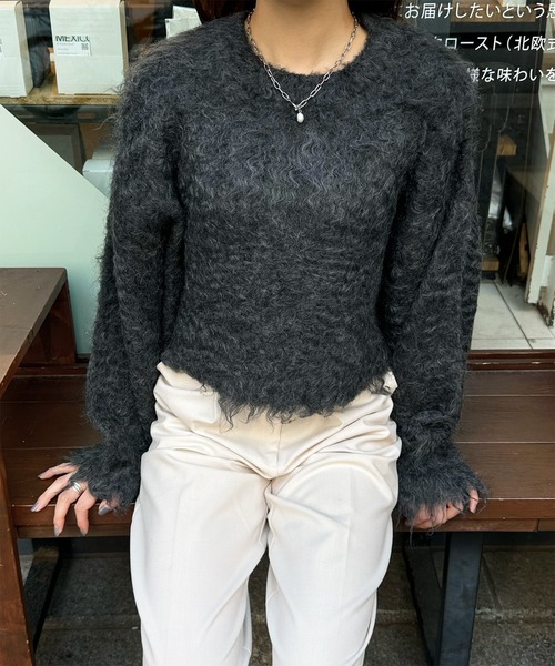 LE MORE(リモア)の「クロップドモヘアタッチニット(ニット/セーター・レディース・ブルー/チャコール/アイボリー・FREE)」の14枚目の写真