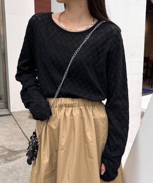 CIAOPANIC TYPY（チャオパニックティピー）の「【前後2WAY】起毛レースシアートップス（Tシャツ/カットソー・レディース・ブラック/オフホワイト/グレー・ONE SIZE）」の8枚目の写真