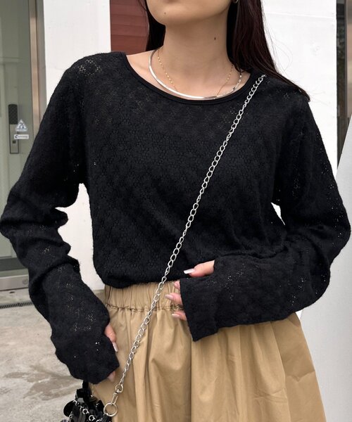 CIAOPANIC TYPY（チャオパニックティピー）の「【前後2WAY】起毛レースシアートップス（Tシャツ/カットソー・レディース・ブラック/オフホワイト/グレー・ONE SIZE）」の9枚目の写真