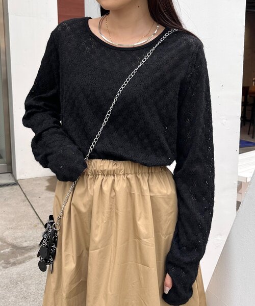 CIAOPANIC TYPY（チャオパニックティピー）の「【前後2WAY】起毛レースシアートップス（Tシャツ/カットソー・レディース・ブラック/オフホワイト/グレー・ONE SIZE）」の10枚目の写真