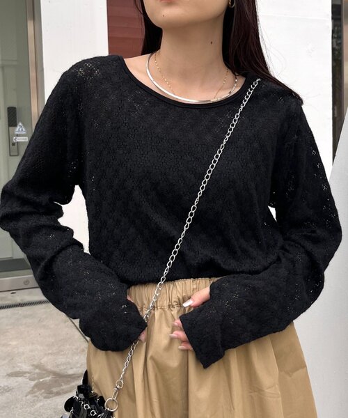 CIAOPANIC TYPY（チャオパニックティピー）の「【前後2WAY】起毛レースシアートップス（Tシャツ/カットソー・レディース・ブラック/オフホワイト/グレー・ONE SIZE）」の11枚目の写真