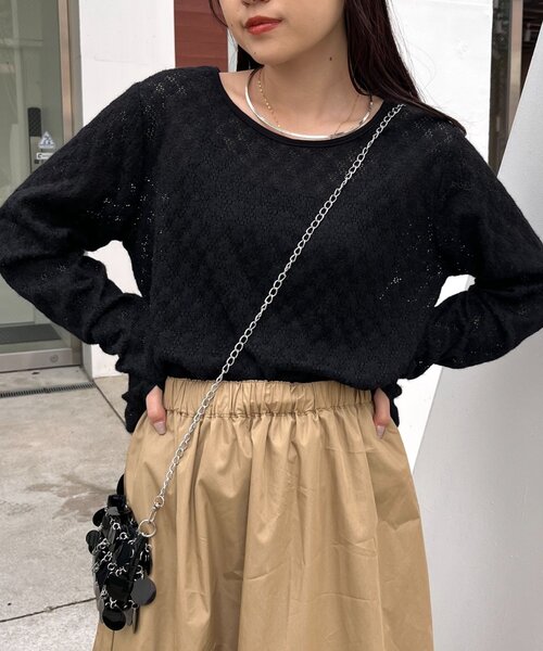 CIAOPANIC TYPY（チャオパニックティピー）の「【前後2WAY】起毛レースシアートップス（Tシャツ/カットソー・レディース・ブラック/オフホワイト/グレー・ONE SIZE）」の12枚目の写真