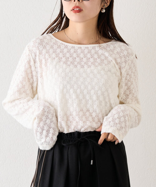 CIAOPANIC TYPY（チャオパニックティピー）の「【前後2WAY】起毛レースシアートップス（Tシャツ/カットソー・レディース・ブラック/オフホワイト/グレー・ONE SIZE）」の15枚目の写真