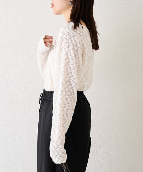 CIAOPANIC TYPY（チャオパニックティピー）の「【前後2WAY】起毛レースシアートップス（Tシャツ/カットソー・レディース・ブラック/オフホワイト/グレー・ONE SIZE）」の16枚目の写真