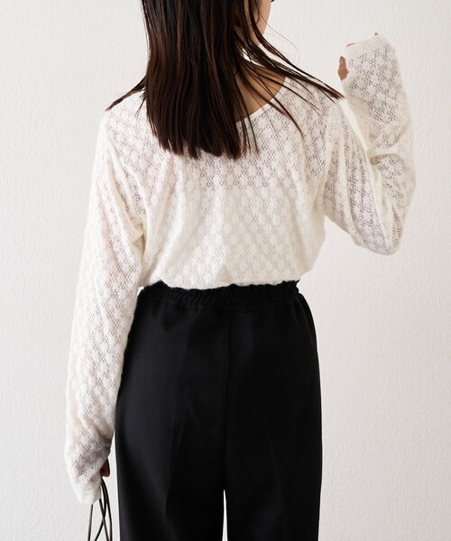 CIAOPANIC TYPY（チャオパニックティピー）の「【前後2WAY】起毛レースシアートップス（Tシャツ/カットソー・レディース・ブラック/オフホワイト/グレー・ONE SIZE）」の17枚目の写真