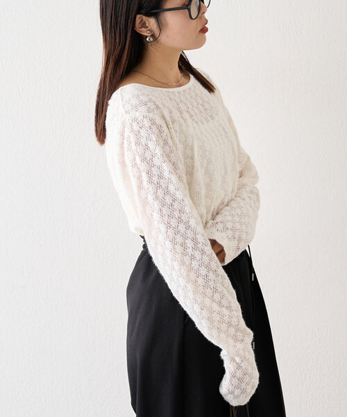 CIAOPANIC TYPY（チャオパニックティピー）の「【前後2WAY】起毛レースシアートップス（Tシャツ/カットソー・レディース・ブラック/オフホワイト/グレー・ONE SIZE）」の18枚目の写真