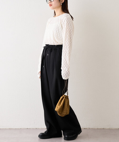 CIAOPANIC TYPY（チャオパニックティピー）の「【前後2WAY】起毛レースシアートップス（Tシャツ/カットソー・レディース・ブラック/オフホワイト/グレー・ONE SIZE）」の21枚目の写真