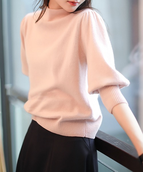 aimoha（アイモハ）の「モックネックニット（ニット/セーター・レディース・ブラック/ピンク・MEDIUM）」の2枚目の写真