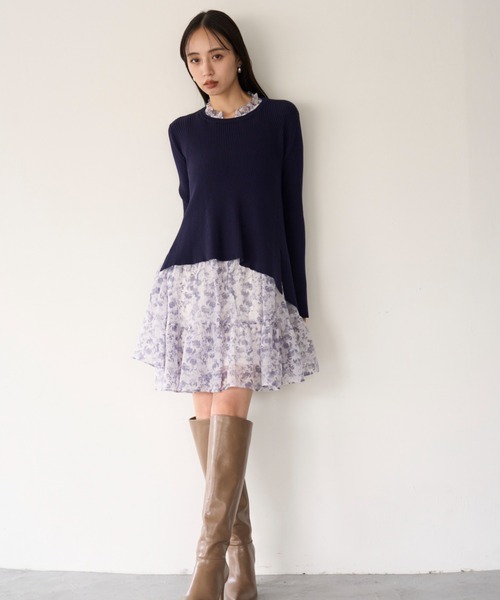 SNIDEL（スナイデル）の「アシメニットコンビワンピース（ワンピース