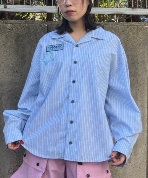ブラウス シャツ DOG ＆ CAT STRIPE シャツ レディース メンズ セール】DOG ＆ CAT STRIPE シャツ（シャツ/ブラウス）｜Candy