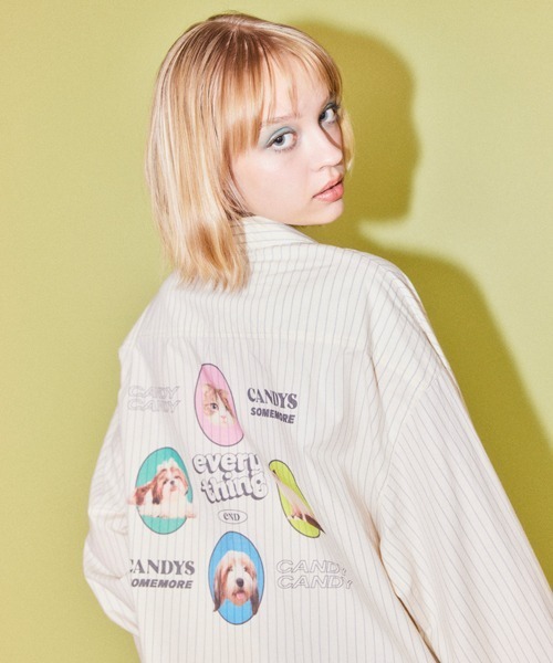 Candy Stripper（キャンディストリッパー）の「DOG ＆ CAT STRIPE シャツ（シャツ/ブラウス・レディース・ライトブルー/アイボリー/ブラック・FREE）」の4枚目の写真