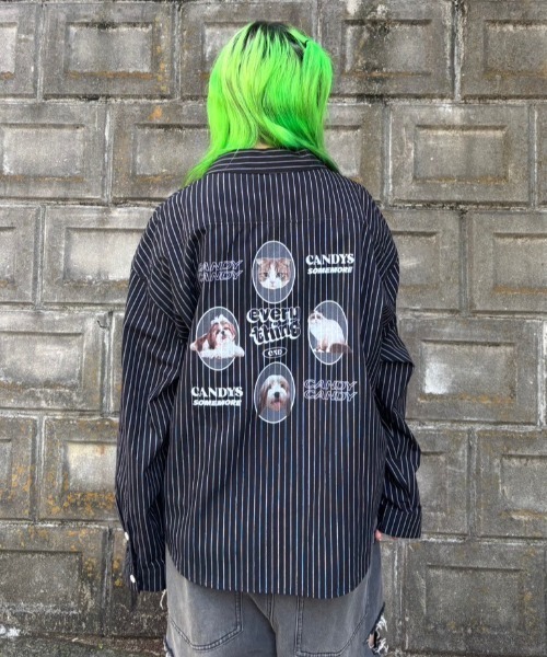Candy Stripper（キャンディストリッパー）の「DOG ＆ CAT STRIPE シャツ（シャツ/ブラウス・レディース・ライトブルー/アイボリー/ブラック・FREE）」の8枚目の写真