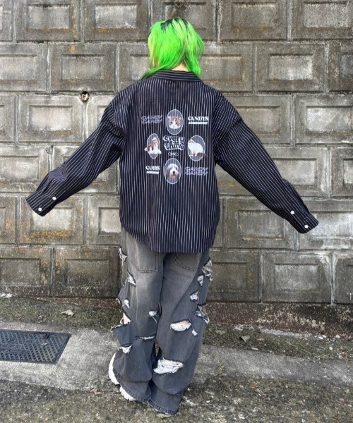 Candy Stripper（キャンディストリッパー）の「DOG ＆ CAT STRIPE シャツ（シャツ/ブラウス・レディース・ライトブルー/アイボリー/ブラック・FREE）」の14枚目の写真