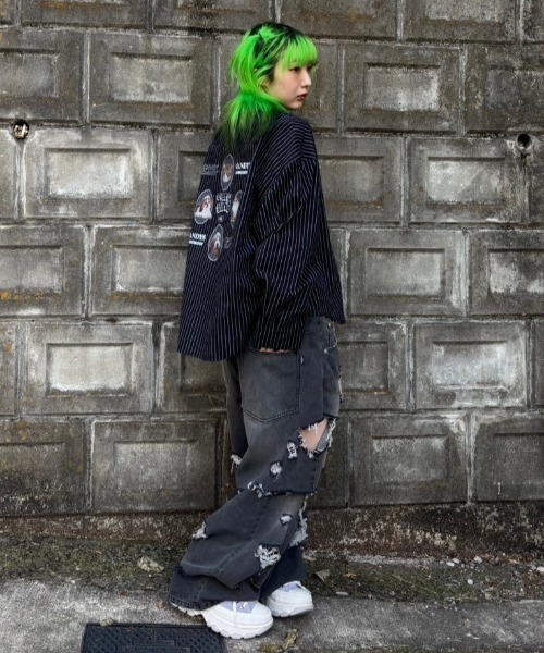 Candy Stripper（キャンディストリッパー）の「DOG ＆ CAT STRIPE シャツ（シャツ/ブラウス・レディース・ライトブルー/アイボリー/ブラック・FREE）」の12枚目の写真