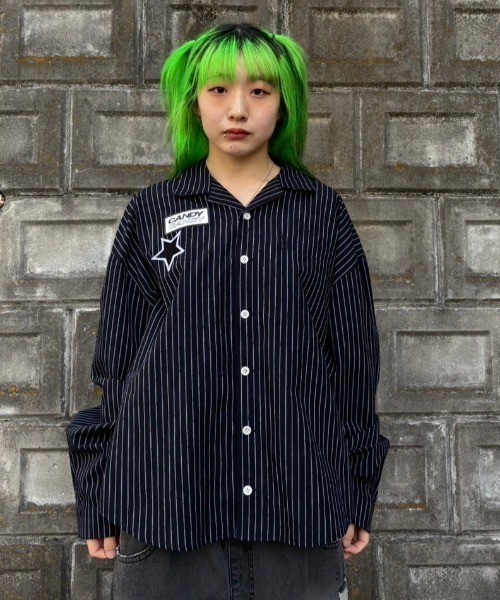 Candy Stripper（キャンディストリッパー）の「DOG ＆ CAT STRIPE シャツ（シャツ/ブラウス・レディース・ライトブルー/アイボリー/ブラック・FREE）」の6枚目の写真