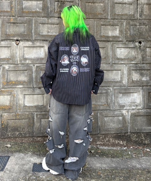 Candy Stripper（キャンディストリッパー）の「DOG ＆ CAT STRIPE シャツ（シャツ/ブラウス・レディース・ライトブルー/アイボリー/ブラック・FREE）」の13枚目の写真