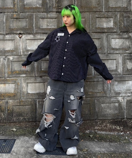 Candy Stripper（キャンディストリッパー）の「DOG ＆ CAT STRIPE シャツ（シャツ/ブラウス・レディース・ライトブルー/アイボリー/ブラック・FREE）」の11枚目の写真