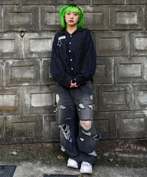 Candy Stripper（キャンディストリッパー）の「DOG ＆ CAT STRIPE シャツ（シャツ/ブラウス・レディース・ライトブルー/アイボリー/ブラック・FREE）」の9枚目の写真