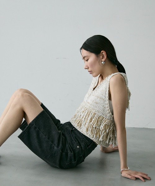 Trish（トリッシュ）の「Vネックフリンジベスト（ベスト・レディース・ラベンダー/ホワイト/ブラウン・MEDIUM）」の12枚目の写真