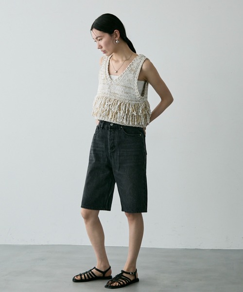 Trish（トリッシュ）の「Vネックフリンジベスト（ベスト・レディース・ラベンダー/ホワイト/ブラウン・MEDIUM）」の13枚目の写真