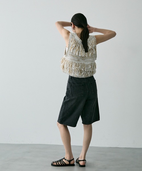 Trish（トリッシュ）の「Vネックフリンジベスト（ベスト・レディース・ラベンダー/ホワイト/ブラウン・MEDIUM）」の15枚目の写真