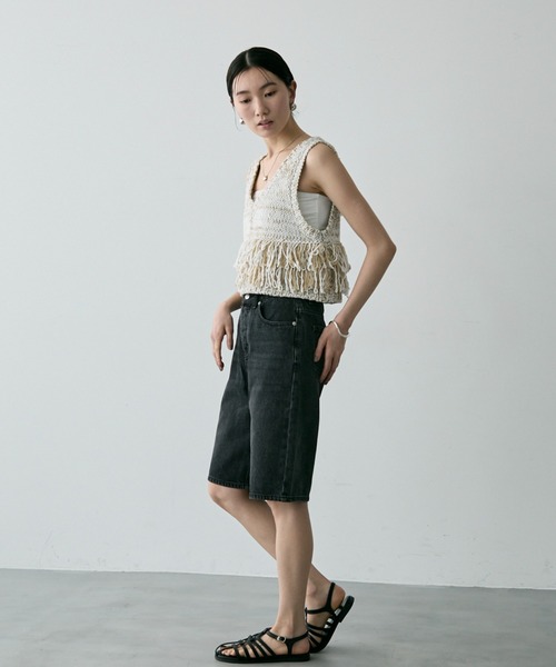 Trish（トリッシュ）の「Vネックフリンジベスト（ベスト・レディース・ラベンダー/ホワイト/ブラウン・MEDIUM）」の14枚目の写真