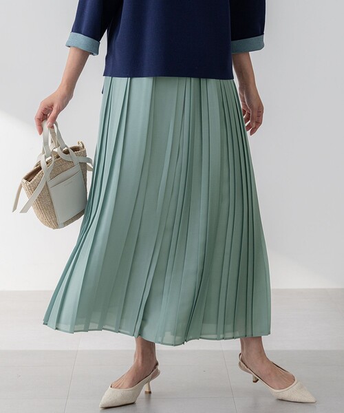 23区 S(ニジュウサンクチイサイサイズ)の「【洗える】シアーコンビ プリーツ スカート(スカート・レディース・ライトグリーン系/ベージュ系/カーキ系・34/32/30)」の3枚目の写真