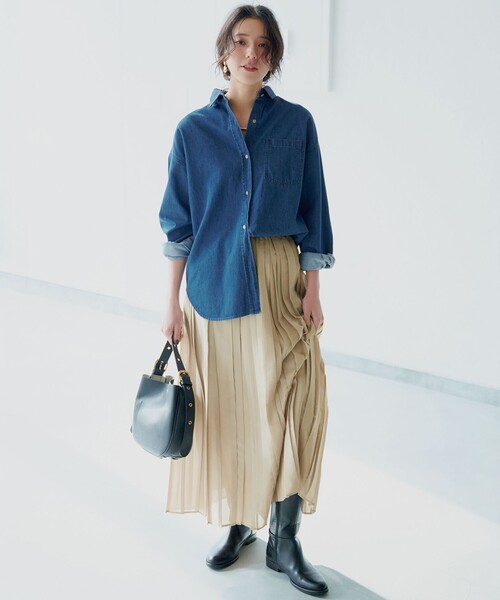 23区 S(ニジュウサンクチイサイサイズ)の「【洗える】シアーコンビ プリーツ スカート(スカート・レディース・ライトグリーン系/ベージュ系/カーキ系・34/32/30)」の5枚目の写真