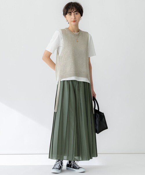 23区 S(ニジュウサンクチイサイサイズ)の「【洗える】シアーコンビ プリーツ スカート(スカート・レディース・ライトグリーン系/ベージュ系/カーキ系・34/32/30)」の10枚目の写真