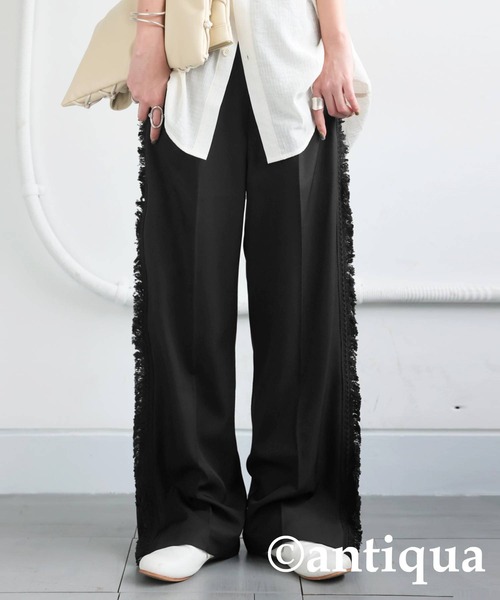 antiqua(アンティカ)の「フリンジラインパンツ(その他パンツ・レディース・グレー/ブラック・LARGE/MEDIUM)」の1枚目の写真