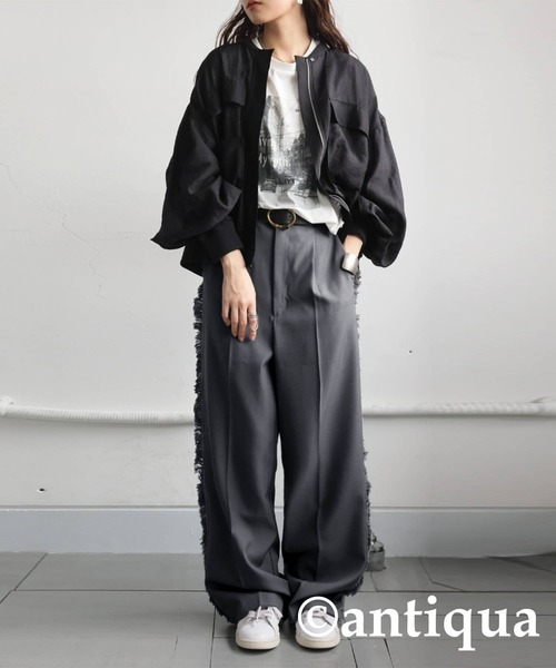 antiqua(アンティカ)の「フリンジラインパンツ(その他パンツ・レディース・グレー/ブラック・LARGE/MEDIUM)」の9枚目の写真
