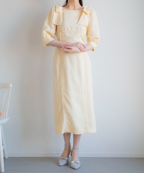 NOELA(ノエラ)の「ツイードワンピ(ワンピース・レディース・ブラック/イエロー/ベージュ・M/S)」の1枚目の写真