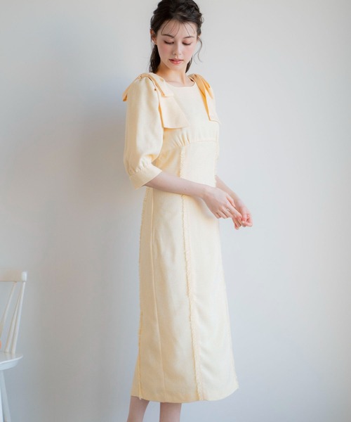 NOELA(ノエラ)の「ツイードワンピ(ワンピース・レディース・ブラック/イエロー/ベージュ・M/S)」の4枚目の写真