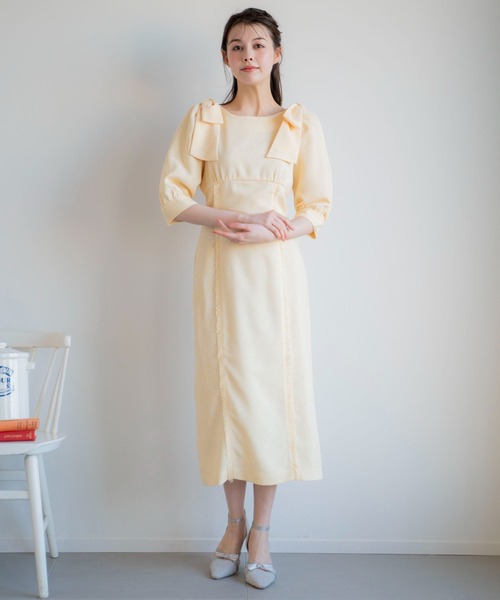 NOELA(ノエラ)の「ツイードワンピ(ワンピース・レディース・ブラック/イエロー/ベージュ・M/S)」の5枚目の写真