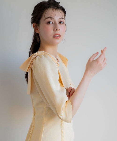 NOELA(ノエラ)の「ツイードワンピ(ワンピース・レディース・ブラック/イエロー/ベージュ・M/S)」の9枚目の写真