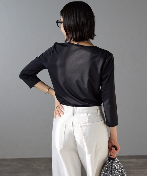 etre pret(エトレプレ)の「多サイズ展開 ラウンドネック七分袖カットソー(Tシャツ/カットソー・レディース・ホワイト/ブラック・5号/7号/11号/9号/13号/15号)」の12枚目の写真