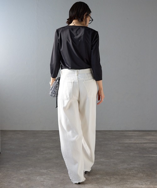 セール】多サイズ展開 ラウンドネック七分袖カットソー（Tシャツ