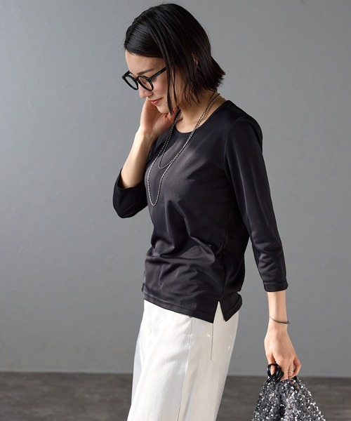 etre pret(エトレプレ)の「多サイズ展開 ラウンドネック七分袖カットソー(Tシャツ/カットソー・レディース・ホワイト/ブラック・5号/7号/11号/9号/13号/15号)」の11枚目の写真