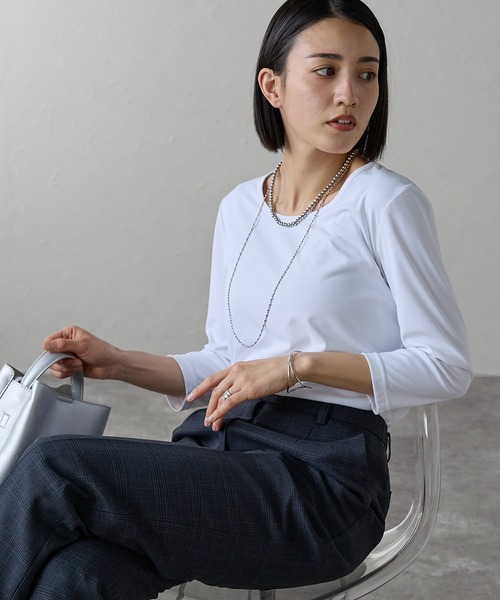 etre pret(エトレプレ)の「多サイズ展開 ラウンドネック七分袖カットソー(Tシャツ/カットソー・レディース・ホワイト/ブラック・5号/7号/11号/9号/13号/15号)」の3枚目の写真