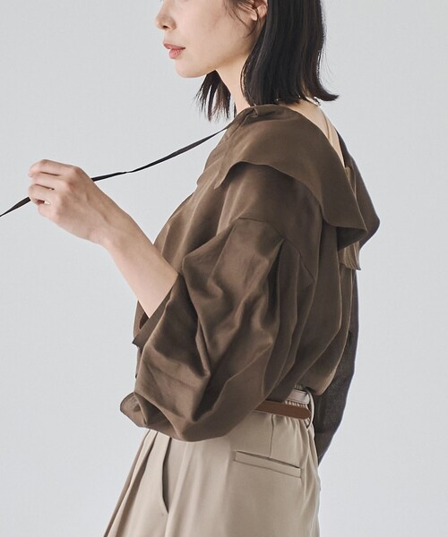 RONEL(ロネル)の「シアーロングスリーブブラウス(シャツ/ブラウス・レディース・ホワイト/ダークブラウン/ブラック・S/M)」の1枚目の写真