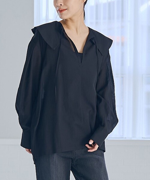 RONEL(ロネル)の「シアーロングスリーブブラウス(シャツ/ブラウス・レディース・ホワイト/ダークブラウン/ブラック・S/M)」の3枚目の写真