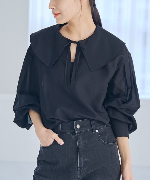 RONEL(ロネル)の「シアーロングスリーブブラウス(シャツ/ブラウス・レディース・ホワイト/ダークブラウン/ブラック・S/M)」の12枚目の写真