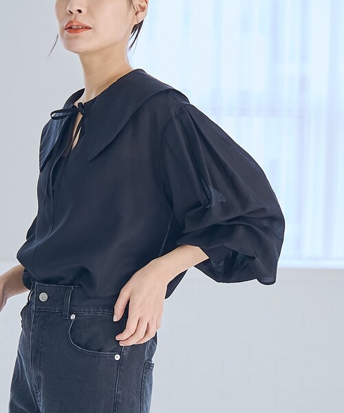 RONEL(ロネル)の「シアーロングスリーブブラウス(シャツ/ブラウス・レディース・ホワイト/ダークブラウン/ブラック・S/M)」の13枚目の写真