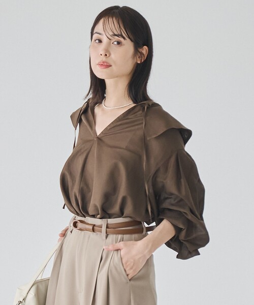 RONEL(ロネル)の「シアーロングスリーブブラウス(シャツ/ブラウス・レディース・ホワイト/ダークブラウン/ブラック・S/M)」の16枚目の写真