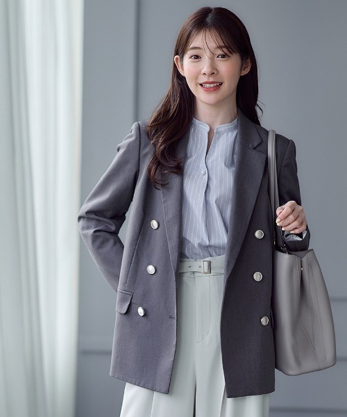 12Twelve Agenda(トゥエルブ アジェンダ)の「【洗える】【裏地ストライプ】ウォッシャブルテーラードジャケット(テーラードジャケット・レディース・ベージュ/ネイビー/グレー・M)」の2枚目の写真